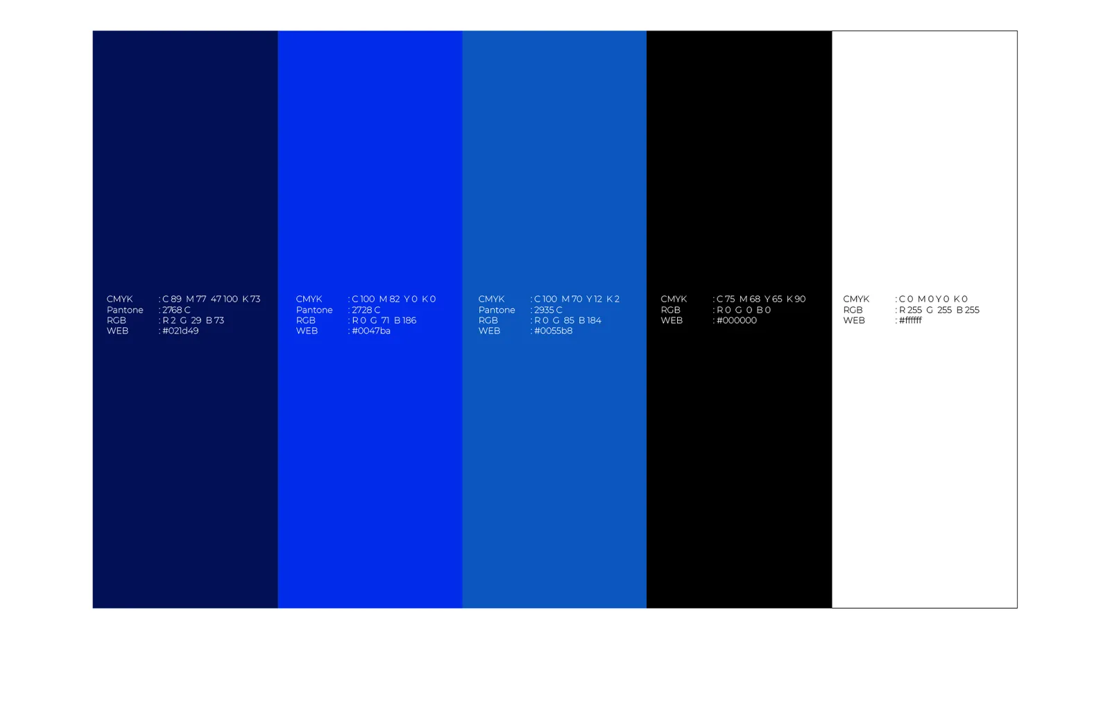 The SHTET colour palette: navy, two blues, black and white